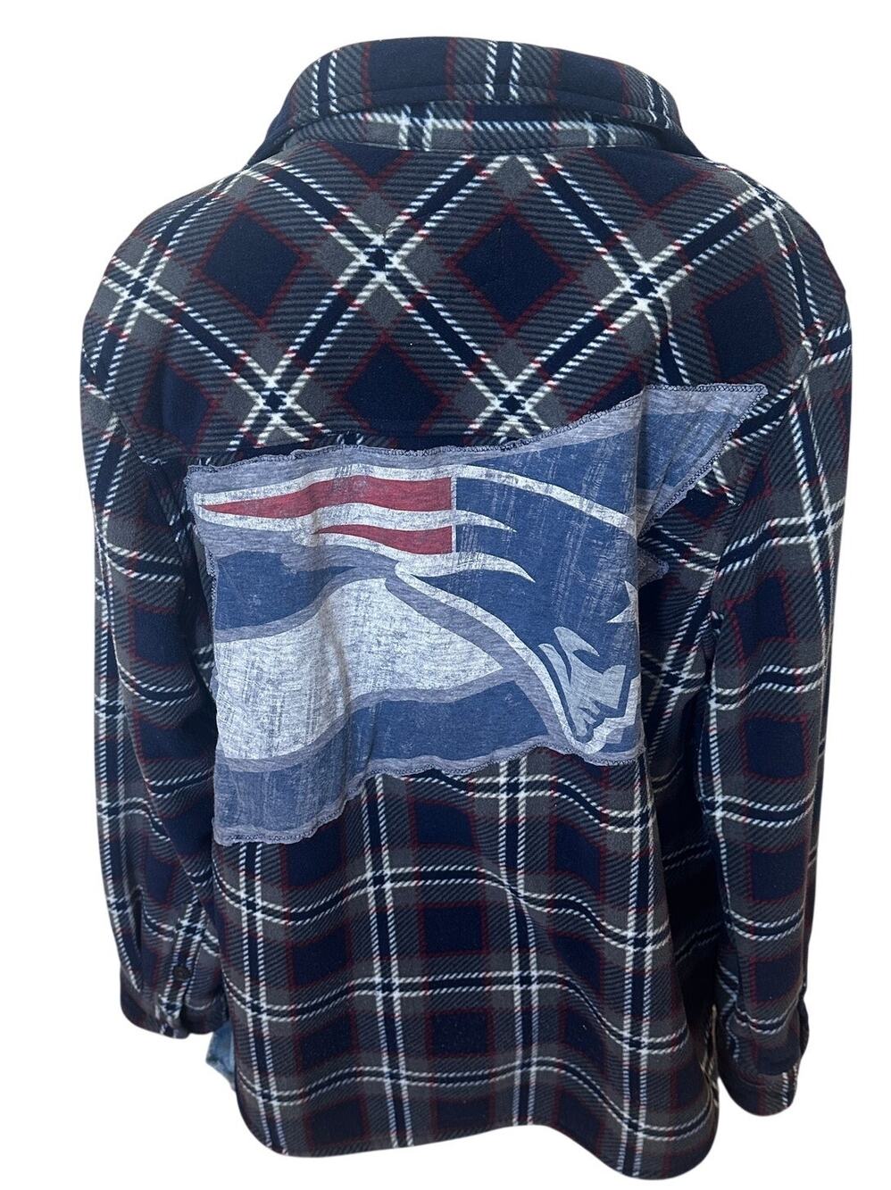 Patriots Plaid Flannel Shirt MEDIUM New England Fleece Shacket Football Tailgate